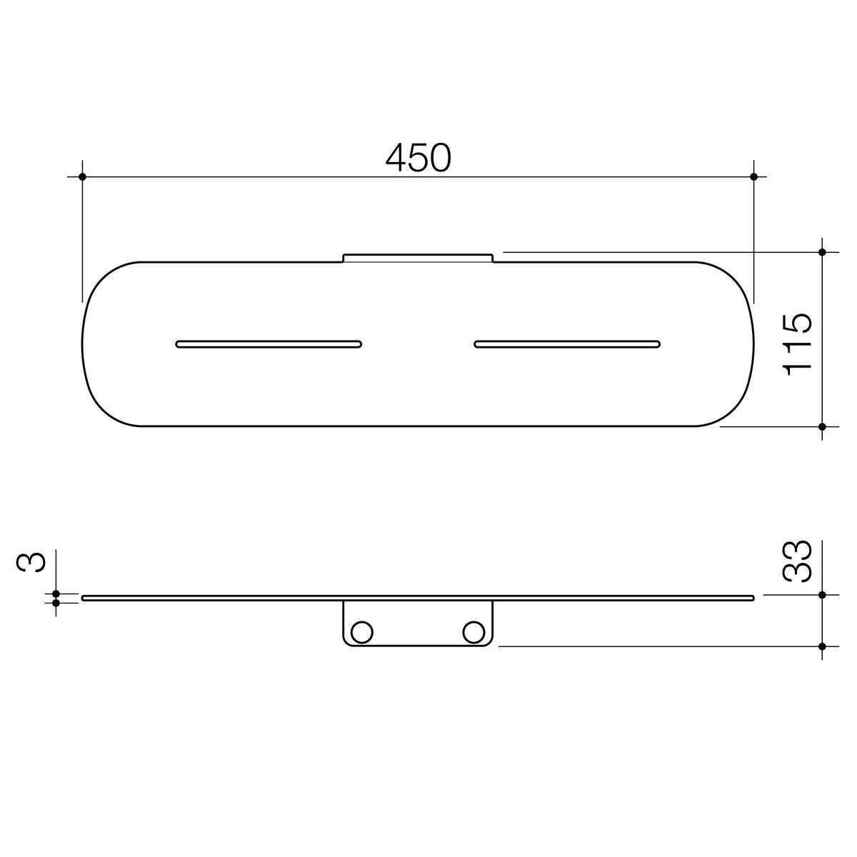 Caroma Contura II Bathroom Shelf technical dimensions