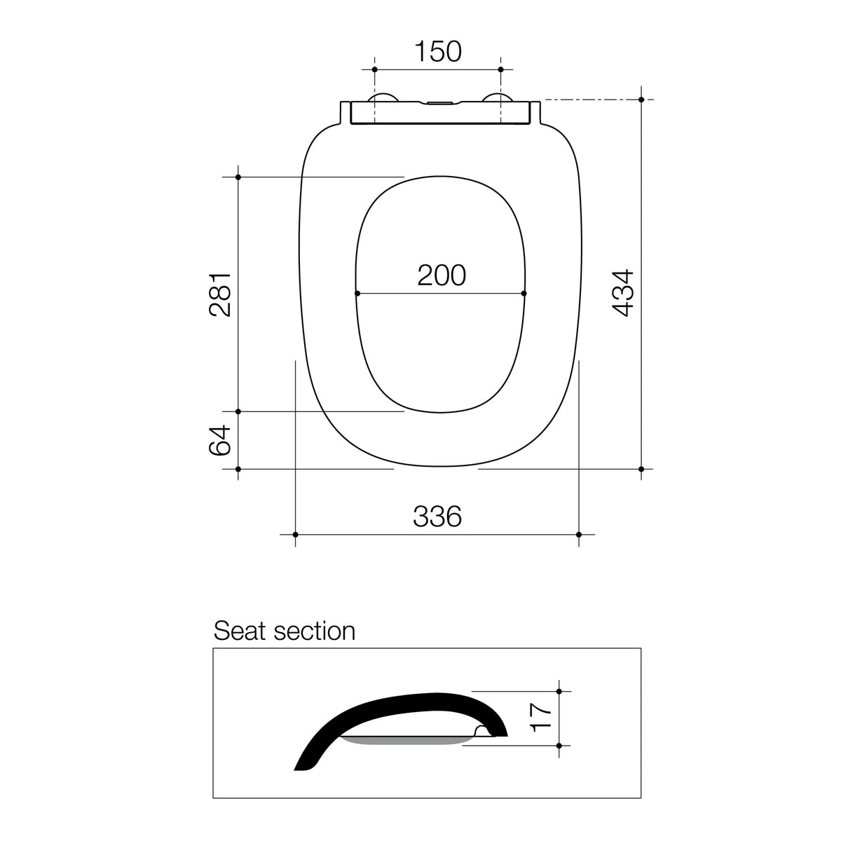 Caroma Contura II Soft Close Toilet Seat technical dimensions