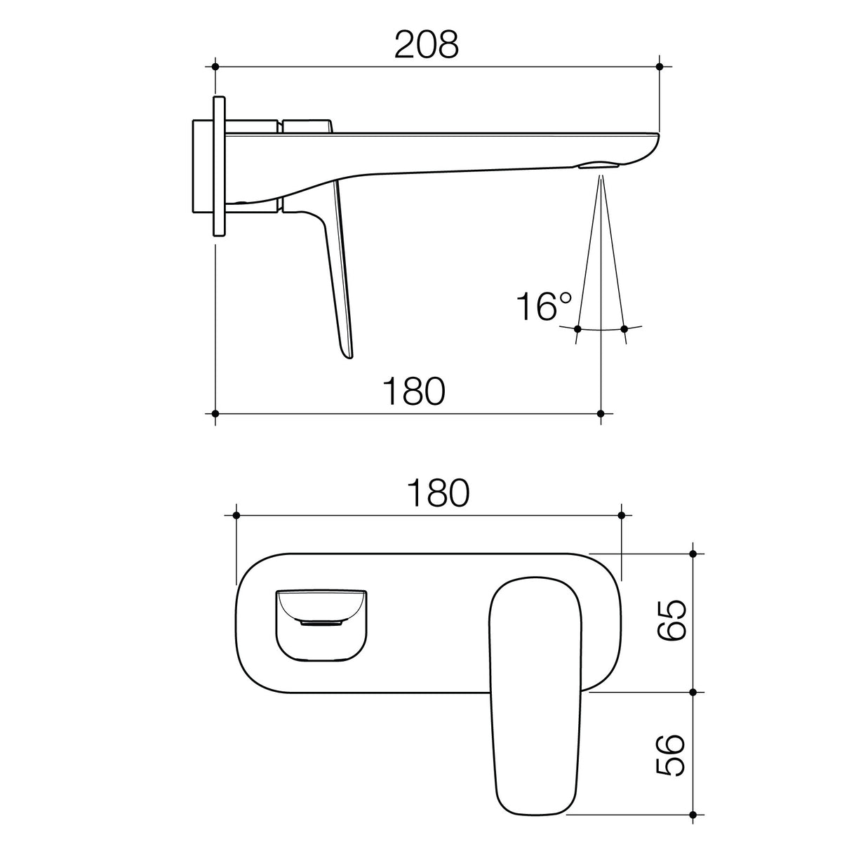 Caroma Contura II Wall Basin/Bath Mixer 180mm - Trim Kit technical dimensions