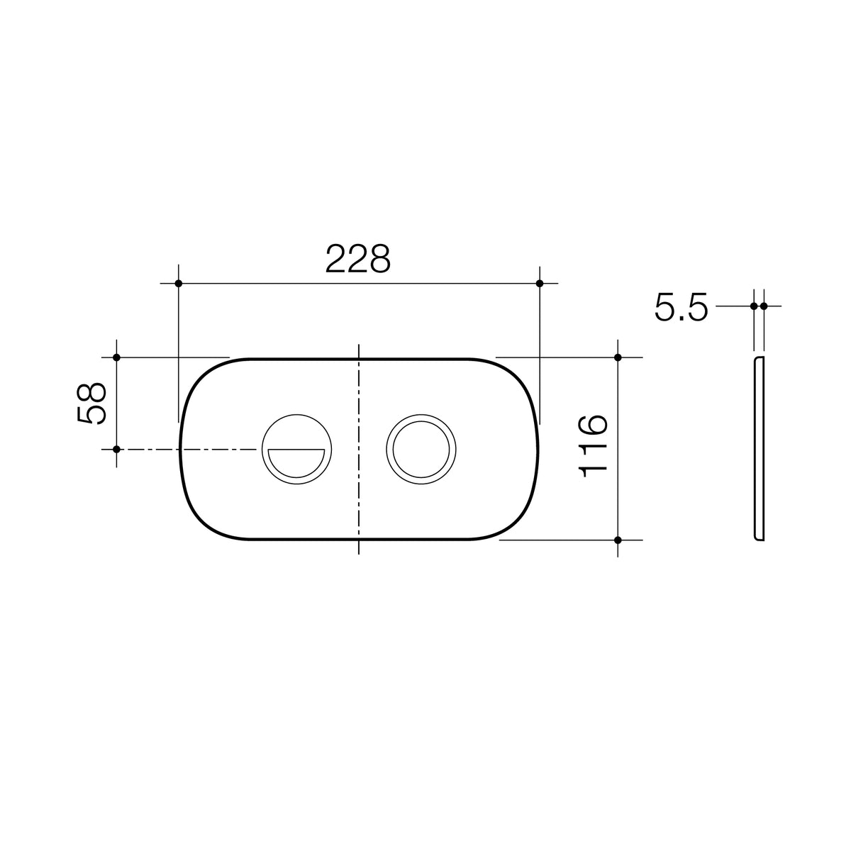 Caroma Contura II Invisi Series II Round DC Dual Flush Button Panel technical dimensions