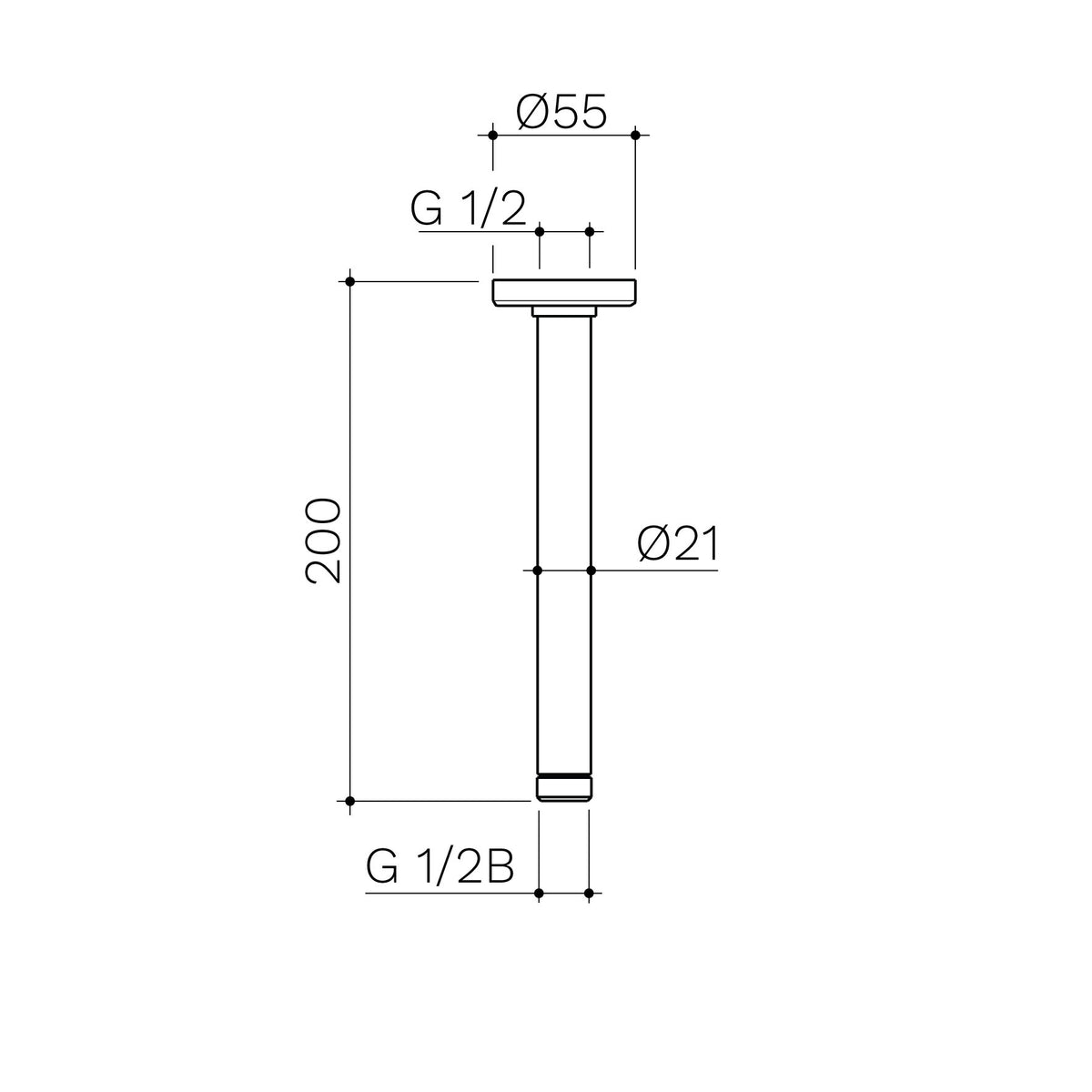 Caroma 200mm Ceiling Shower Arm technical dimensions