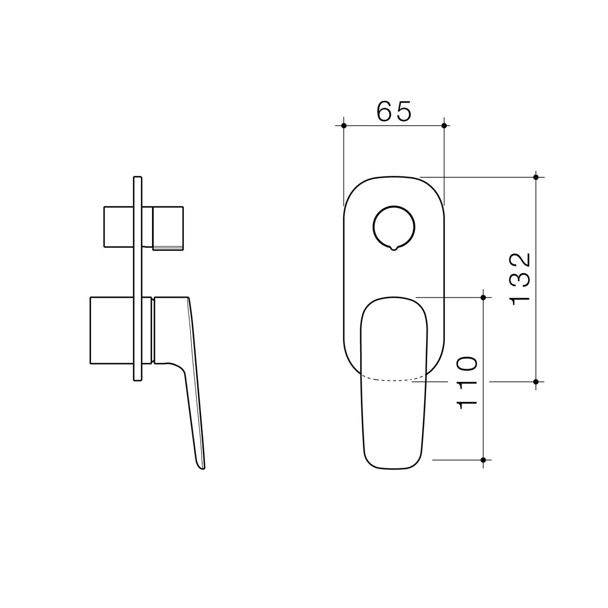 Caroma Contura II Bath/Shower Mixer with Diverter - Trim Kit technical dimensions