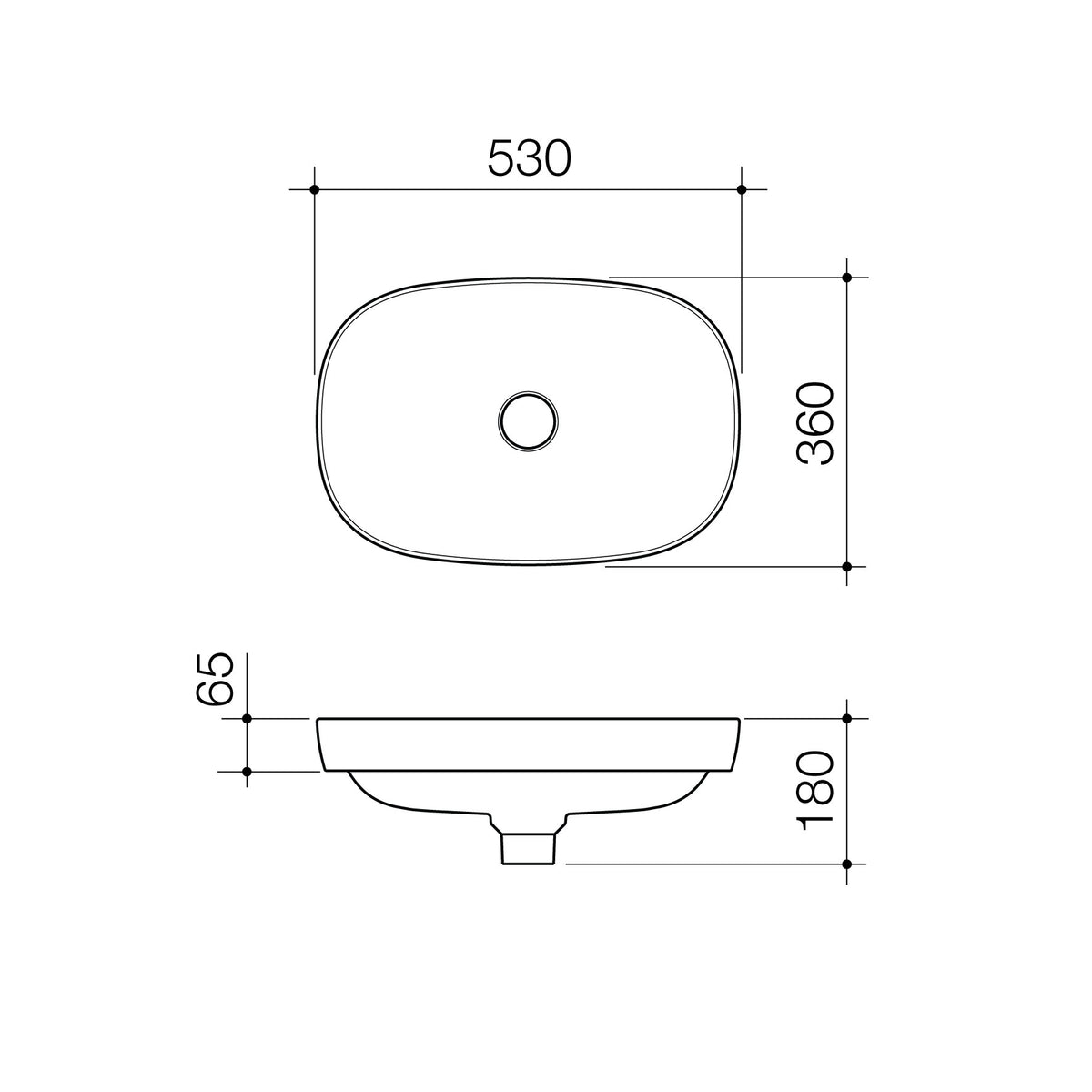 Caroma Contura II 530mm Inset Basin technical dimensions