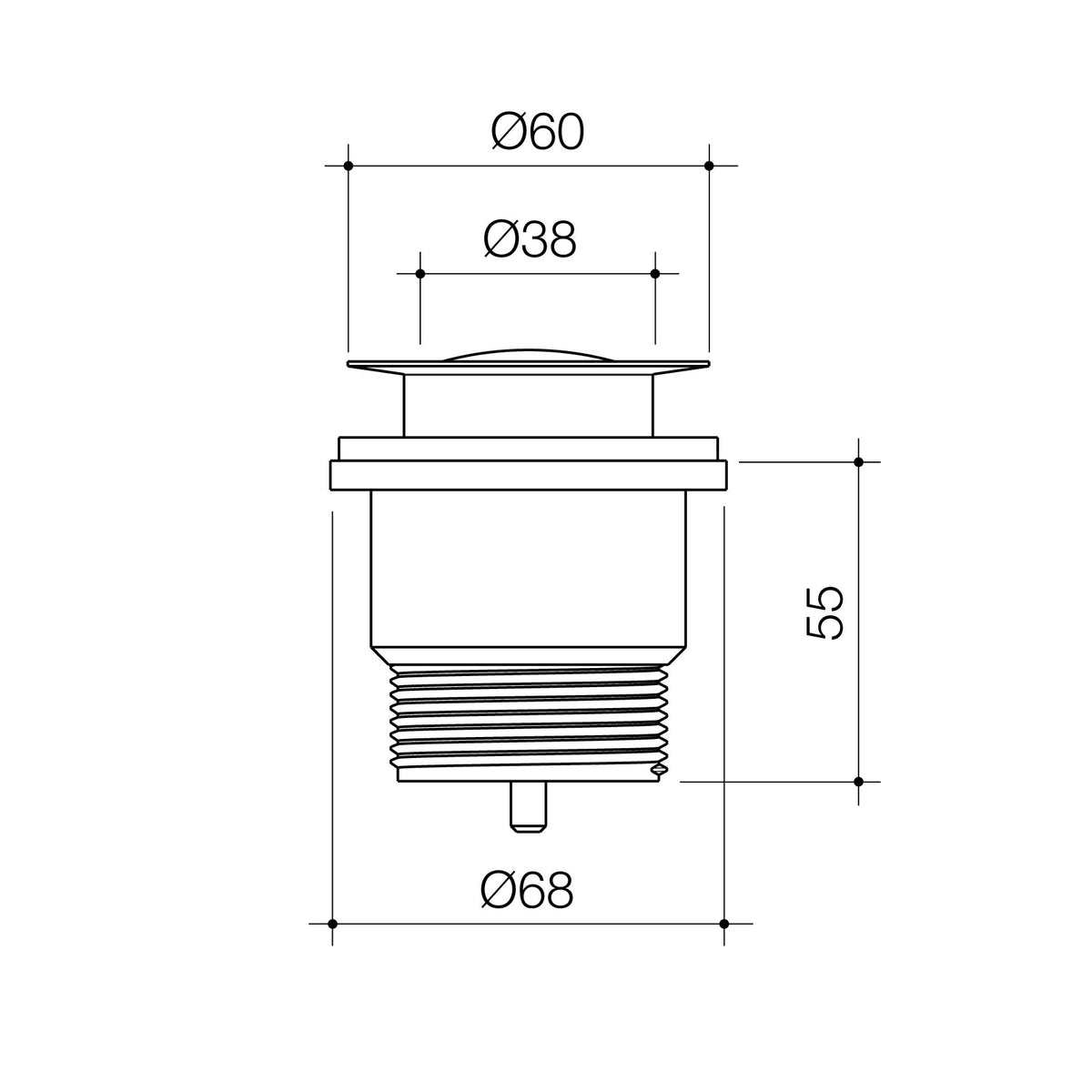 Caroma Bath/Basin Pop Up Disc Plug & Waste Compact technical dimensions