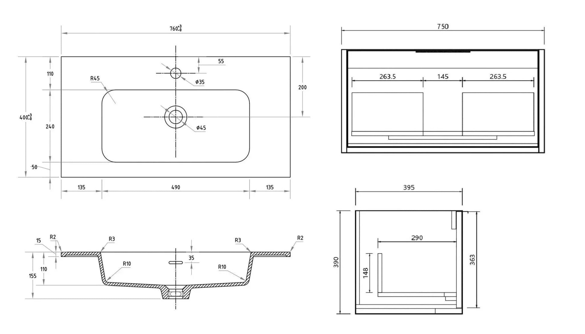 Cassa Design Capture Ensuite Wall Hung Vanity - Ideal Bathroom CentreCAP750EN - WALNUT750mmNatural Walnut