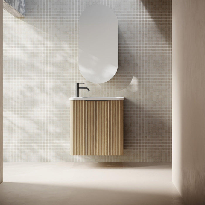 Cassa Design Gravity Curved Small Space Wall Hung Vanity - Ideal Bathroom CentreGRA500WHL - WALNUT GRA500MWRNatural WalnutLeft Hand HingeRight Hand Basin