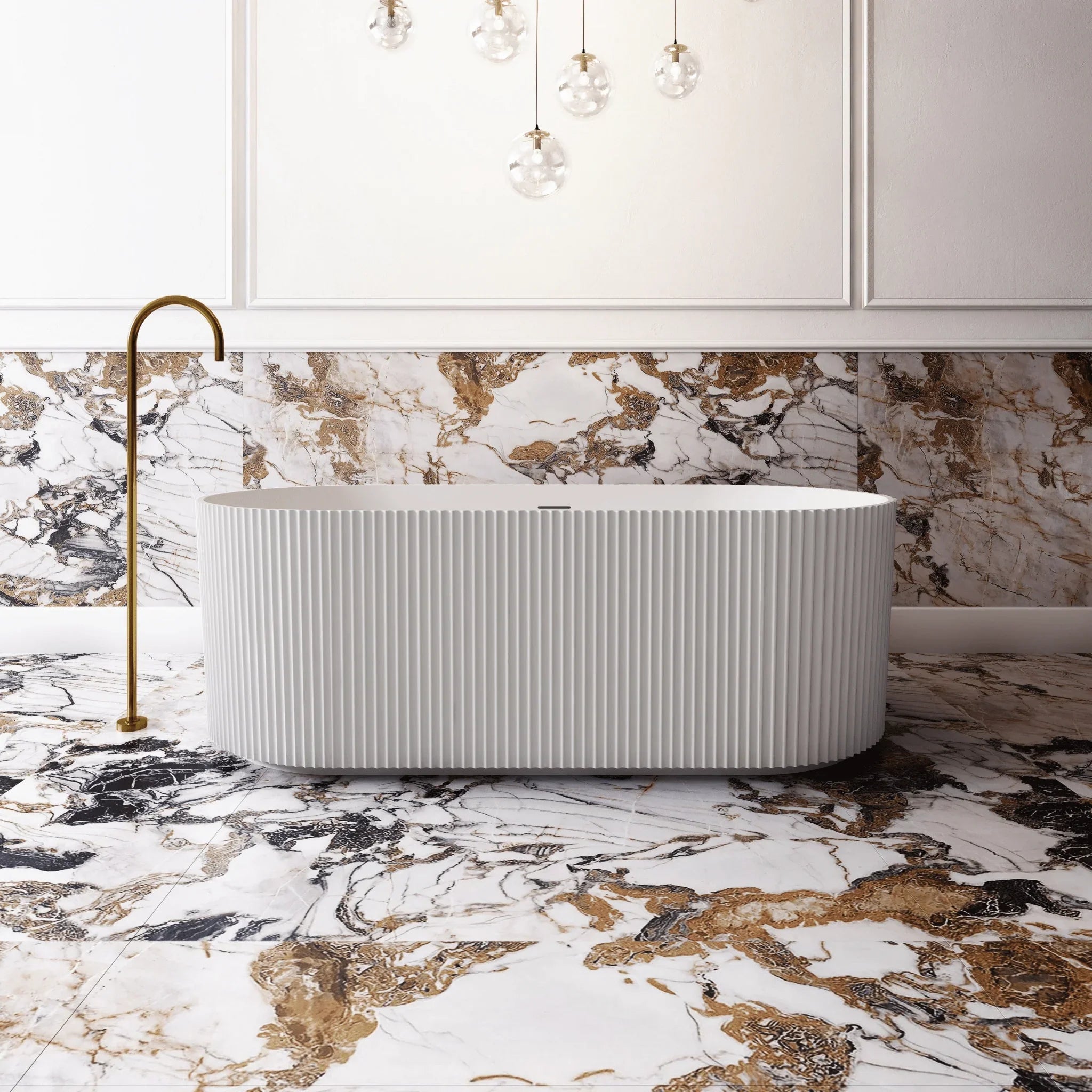 Cassa Design V - Groove Round Freestanding Bath - Matte White - Ideal Bathroom CentreBT - VG15001500mm