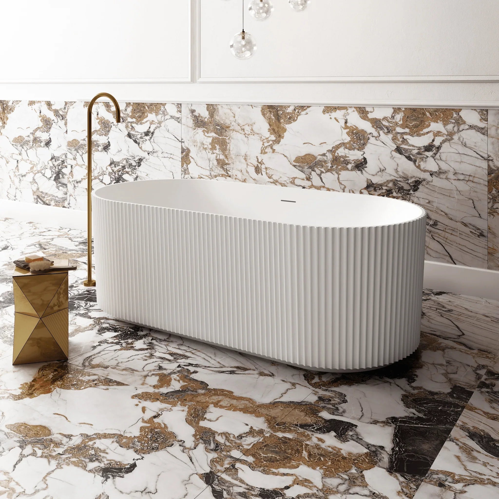 Cassa Design V - Groove Round Freestanding Bath - Matte White - Ideal Bathroom CentreBT - VG15001500mm