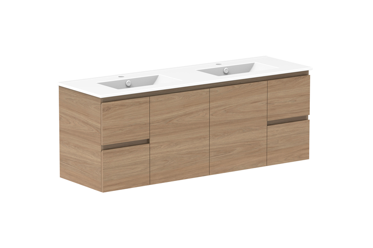Adp Glacier Lite Door Drawer Twin Wall Hung Vanity 1500Mm Ceramic Moulded Top 1 - 1500mm - Ceramic Moulded Top - Double Bowl - Lite