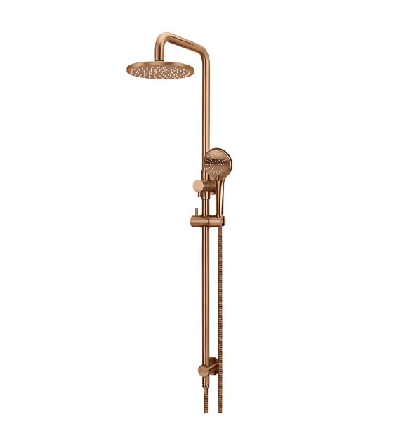 Meir Round Combination Shower Rail 200mm Rose, Three Function Hand Shower, Lustre Bronze