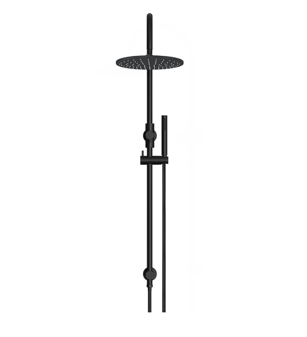 Meir 300mm Round Gooseneck Overhead Shower Set, Single Function Hand Shower, Matte Black