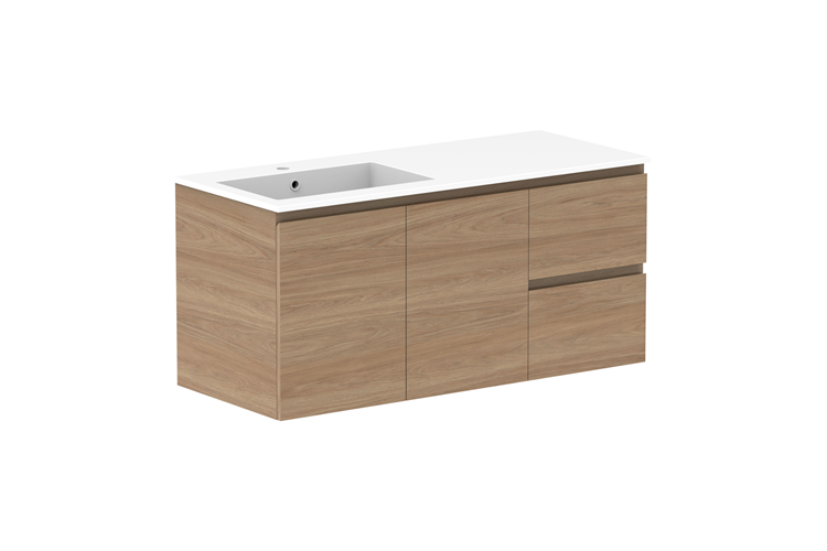 ADP Glacier Door & Drawer Twin Wall Hung Vanity - 1200mm / Cast Marble Moulded Top / Left Hand Bowl