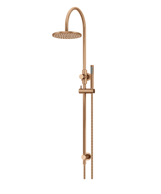 Meir 200mm Round Gooseneck Overhead Shower Set, Single Function Hand Shower, Lustre Bronze