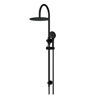 Meir 300mm Round Gooseneck Overhead Shower Rail, Three Function Hand Shower, Matte Black