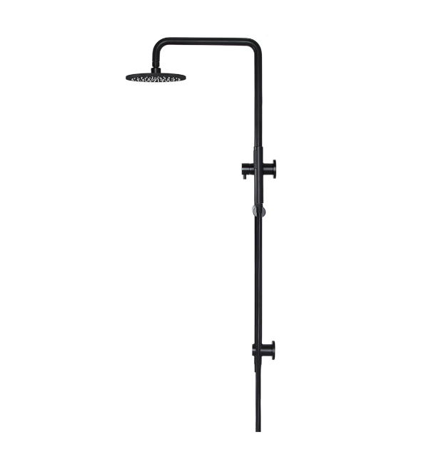 Meir Round Combination Shower Rail 200mm Rose, Single Function Hand Shower, Matte Black