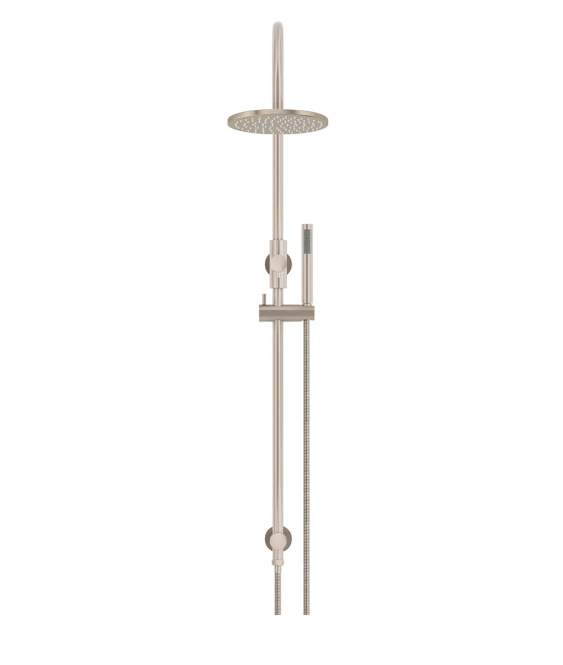 Meir 200mm Round Gooseneck Overhead Shower Set, Single Function Hand Shower, Champagne