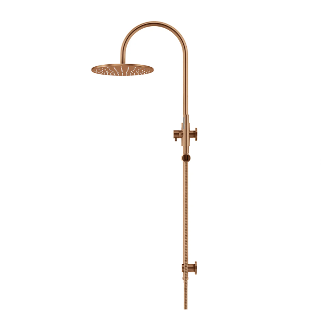Meir 300mm Round Gooseneck Overhead Shower Set, Single Function Hand Shower, Lustre Bronze