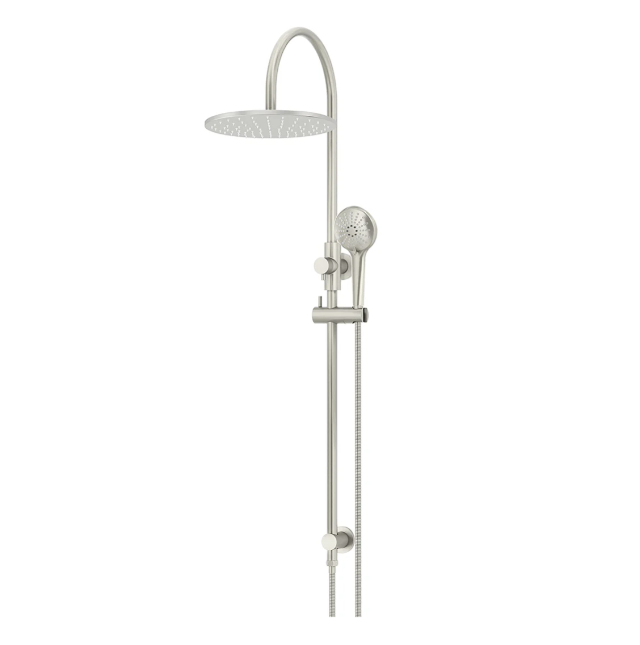 Meir 300mm Round Gooseneck Overhead Shower Rail, Three Function Hand Shower, Brushed Nickel