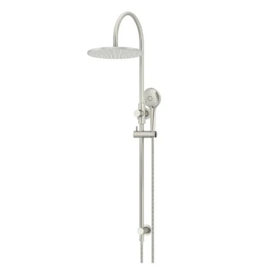 Meir 300mm Round Gooseneck Overhead Shower Rail, Three Function Hand Shower, Brushed Nickel