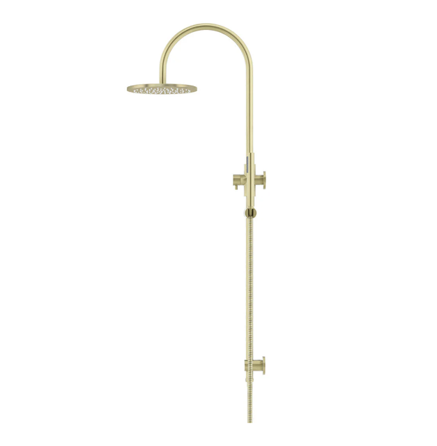 Meir 200mm Round Gooseneck Overhead Shower Set, Single Function Hand Shower, Tiger Bronze