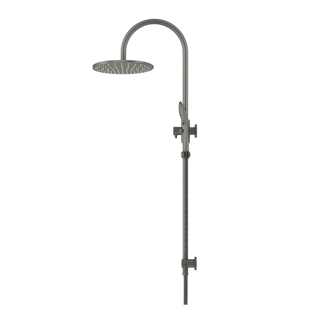 Meir 300mm Round Gooseneck Overhead Shower Rail, Three Function Hand Shower, Shadow