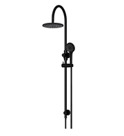 Meir 200mm Round Gooseneck Overhead Shower Rail, Three Function Hand Shower, Matte Black