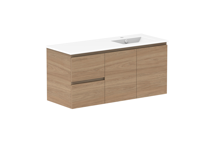 Adp Glacier Lite Door Drawer Twin Wall Hung Vanity 1200Mm Ceramic Moulded Top 1 - 1200mm - Ceramic Moulded Top - Right Hand Bowl - Lite