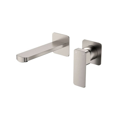 Fienza Tono Basin/Bath Wall Mixer Set, Square Plates, 160mm Outlet, Brushed Nickel
