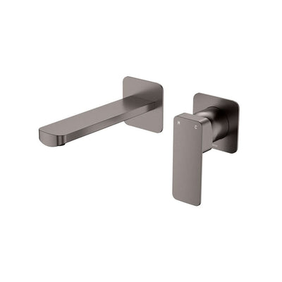Fienza Tono Basin/Bath Wall Mixer Set, Square Plates, 160mm Outlet, Gun Metal