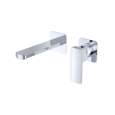 Fienza Tono Basin/Bath Wall Mixer Set, Square Plates, 160mm Outlet, Chrome