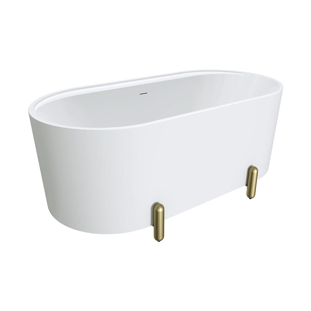 Aluca Freestanding Bath, 1500mm Matte White with Urban Brass Legs with overflow