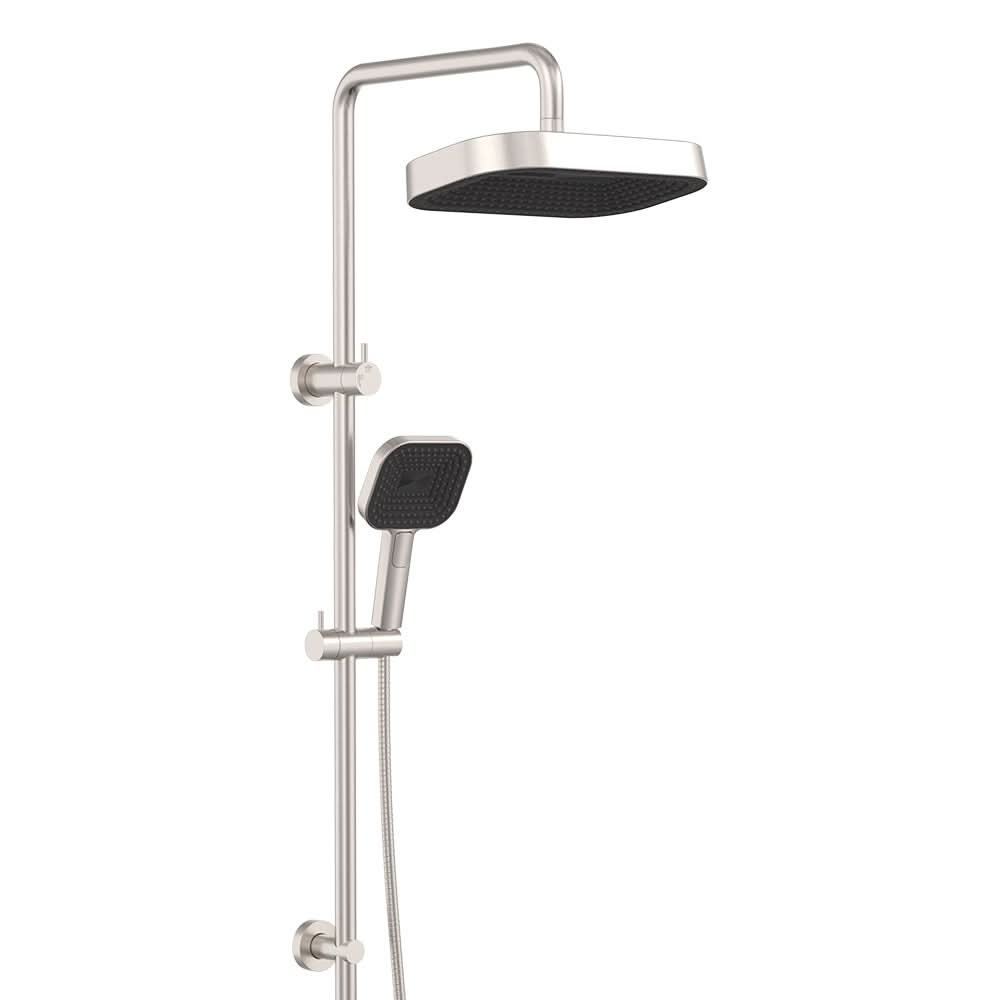 Kuro Twin Shower, Soft Square Head, Brushed Nickel
