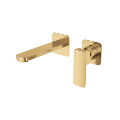 Fienza Tono Basin/Bath Wall Mixer Set, Square Plates, 160mm Outlet, Urban Brass