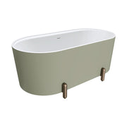 Aluca Freestanding Bath, 1500mm Matte Olive with Brushed Copper Legs with overflow
