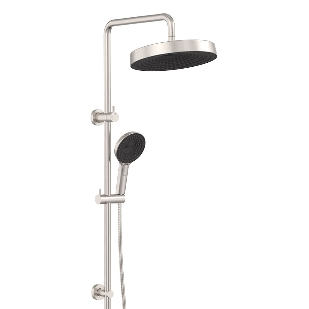 Kuro Twin Shower, Round Head, Brushed Nickel