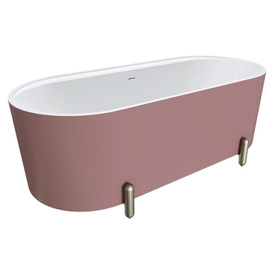 Fienza Aluca Freestanding Bath, 1700mm Matte Rouge with Brushed Nickel Legs with overflow