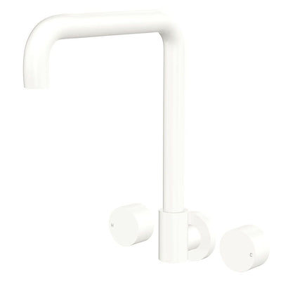 Fienza Kaya Squareline Wall Set, Round Taps, Matte White