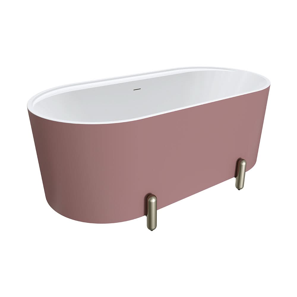 Aluca Freestanding Bath, 1500mm Matte Rouge with Brushed Nickel Legs with overflow