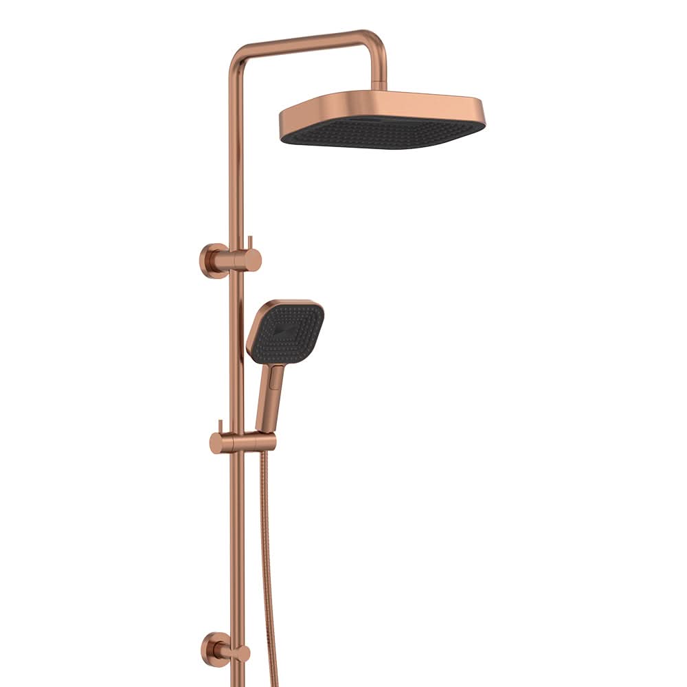 Kuro Twin Shower, Soft Square Head, Brushed Copper