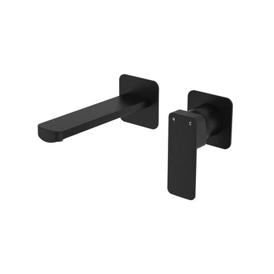 Fienza Tono Basin/Bath Wall Mixer Set, Square Plates, 160mm Outlet, Matte Black