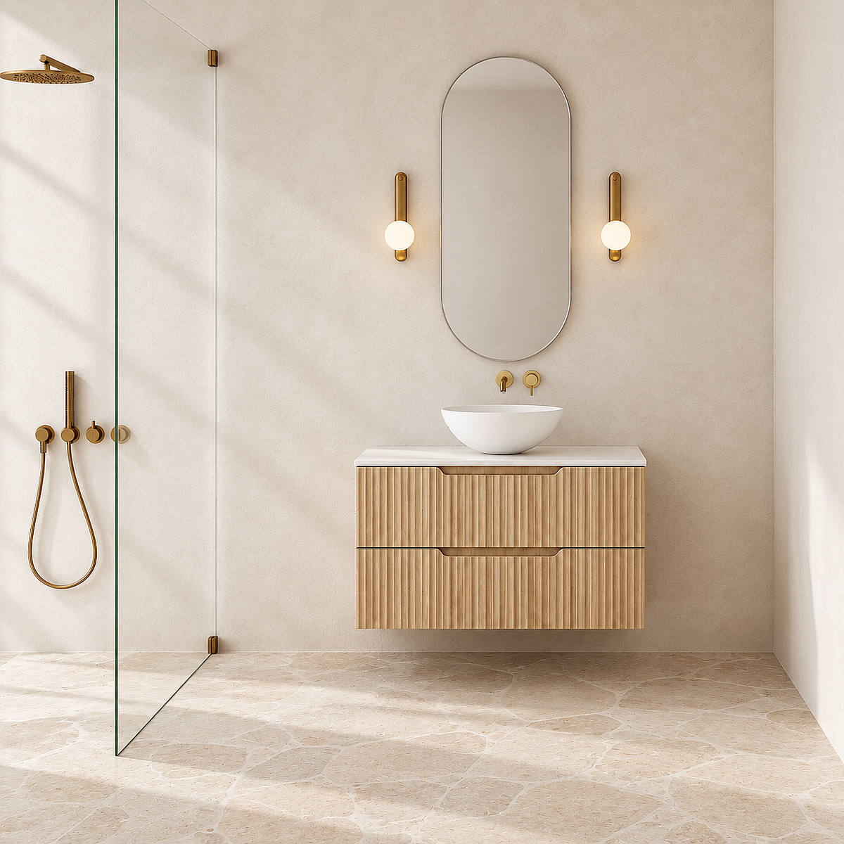 Milano Wave Flute 900mm Wall Hung Vanity Natural Oak