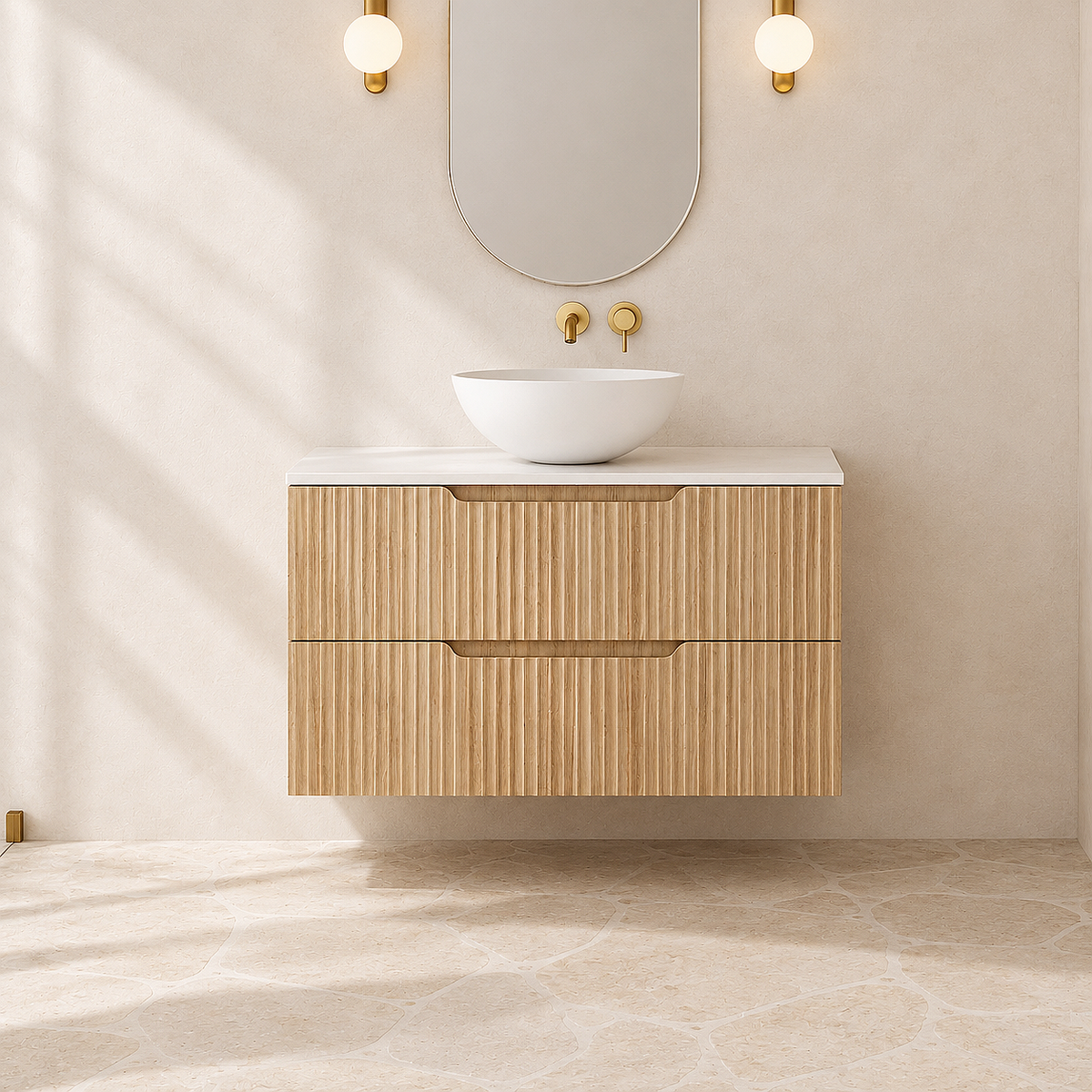 Milano Wave Flute 900mm Wall Hung Vanity Natural Oak