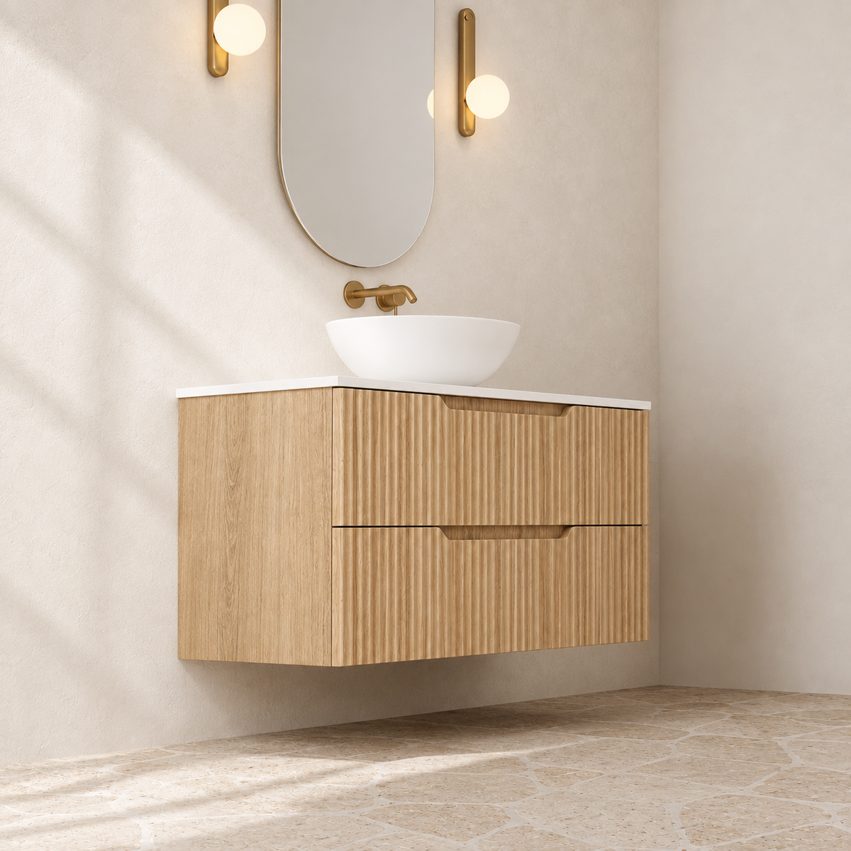 Milano Wave Flute 900mm Wall Hung Vanity Natural Oak