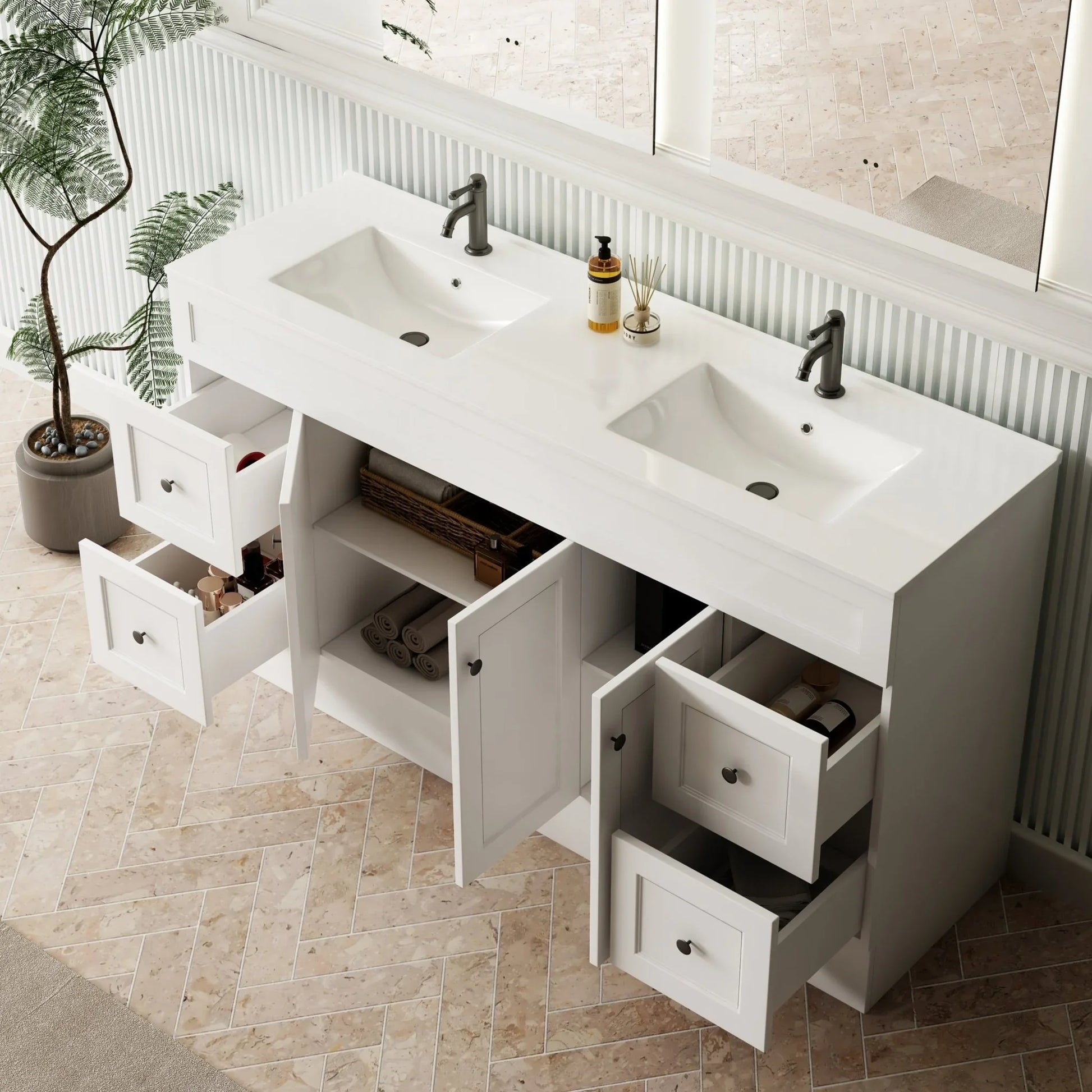 Milano 1500mm Ceramic Moulded Top - Ideal Bathroom CentreCE1500S3THCentre Basin3 Tap Holes