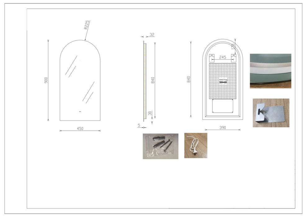 Milano Arch 450x900mm Frameless LED Mirror - Ideal Bathroom CentreAR4590LED