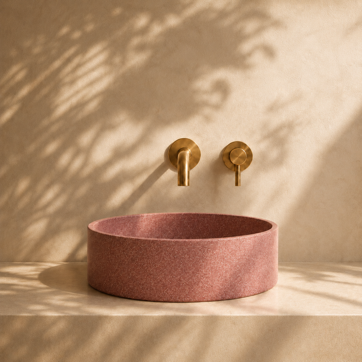 Milano Cerchio Concrete 380mm Above Counter Basin, Terrazzo Verona Red