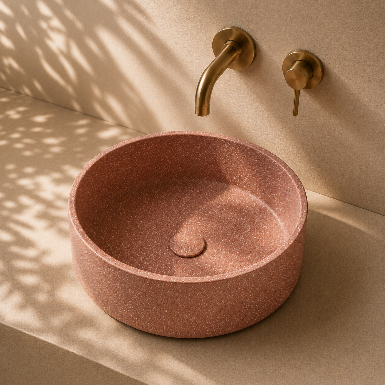 Milano Cerchio Concrete 380mm Above Counter Basin, Terrazzo Verona Red