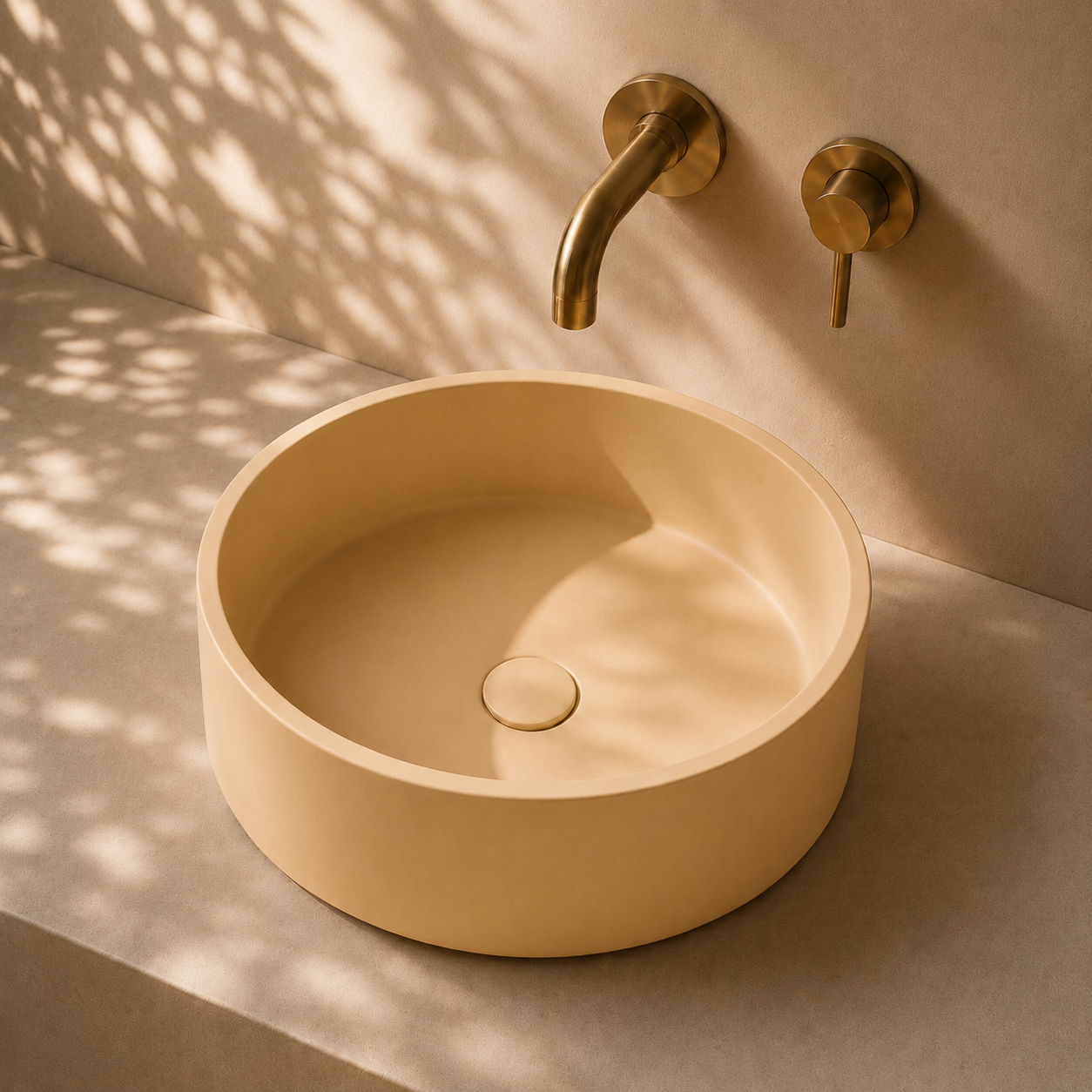 Milano Cerchio Concrete 380mm Above Counter Basin, Vintage Mustard