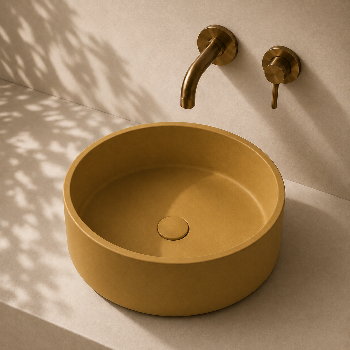 Milano Cerchio Concrete 380mm Above Counter Basin, Yellow Ochre