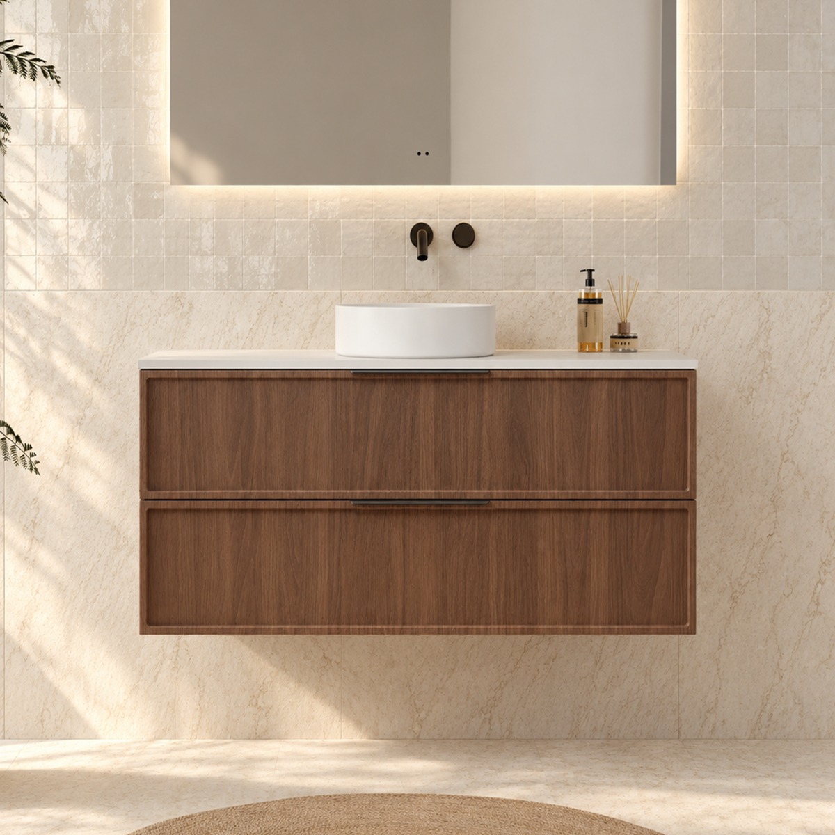 Milano Federation 1200mm Wall Hung Vanity, Walnut
